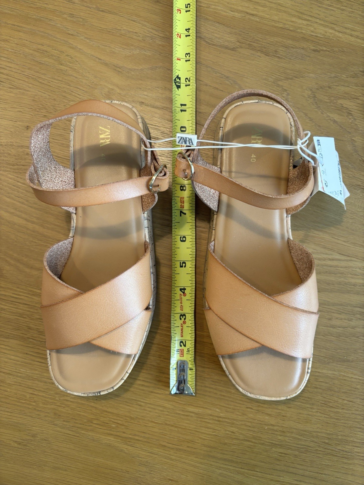 Zara Platform Sandals Strappy Leather Tan Size 40 EUR 7 US – NEW See Description