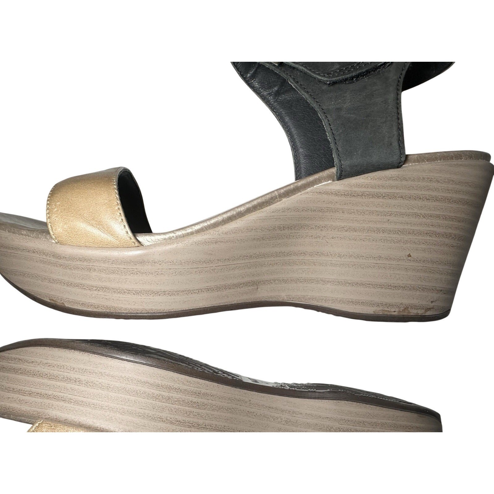 NAOT Women’s US 10-10.5 EU 41 Caprice Wedge Black Tan Leather Chunky Sandals