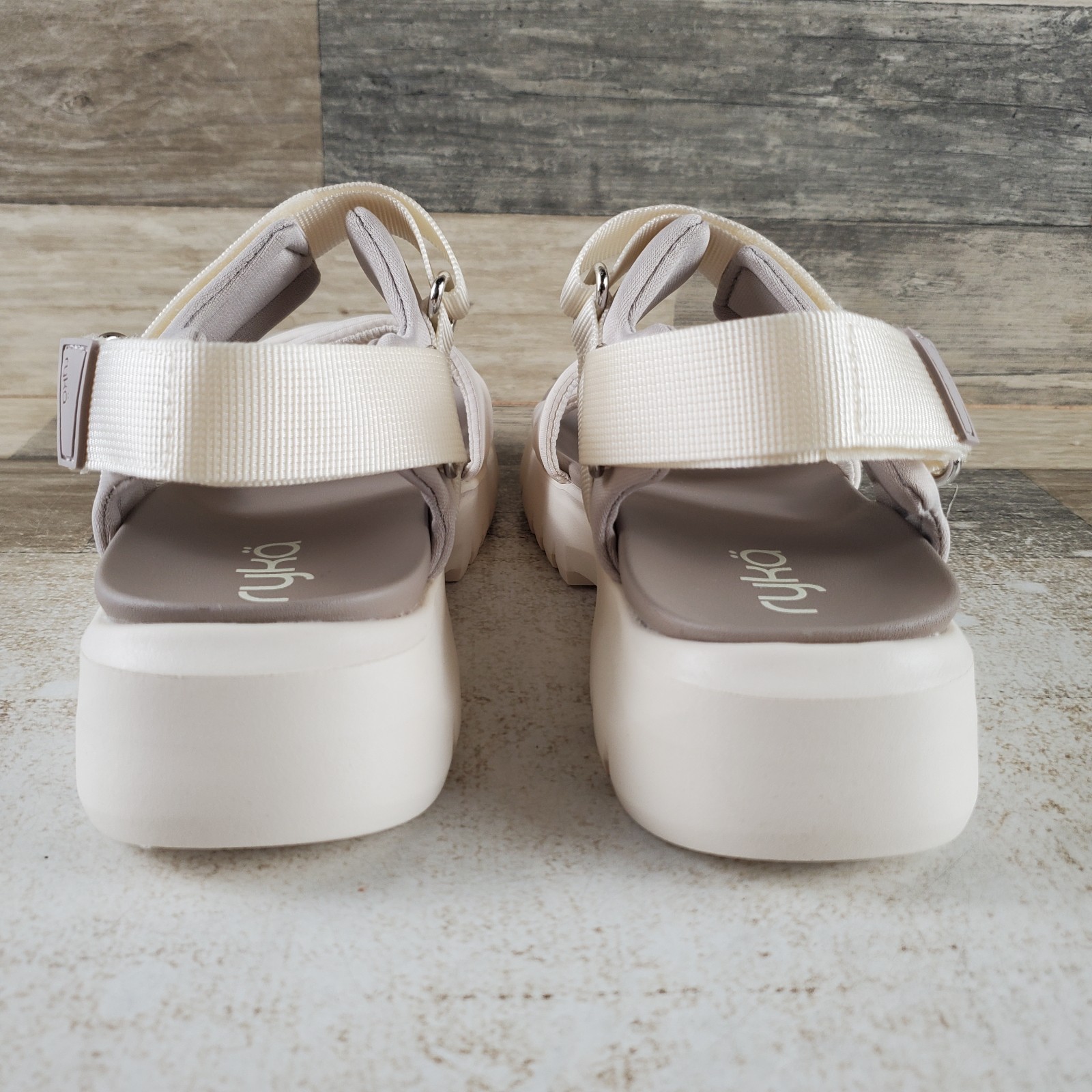Ryka Beyond Womens Sandal Sz 5.5 M Gardenia White Slingback Hook & Loop Open Toe