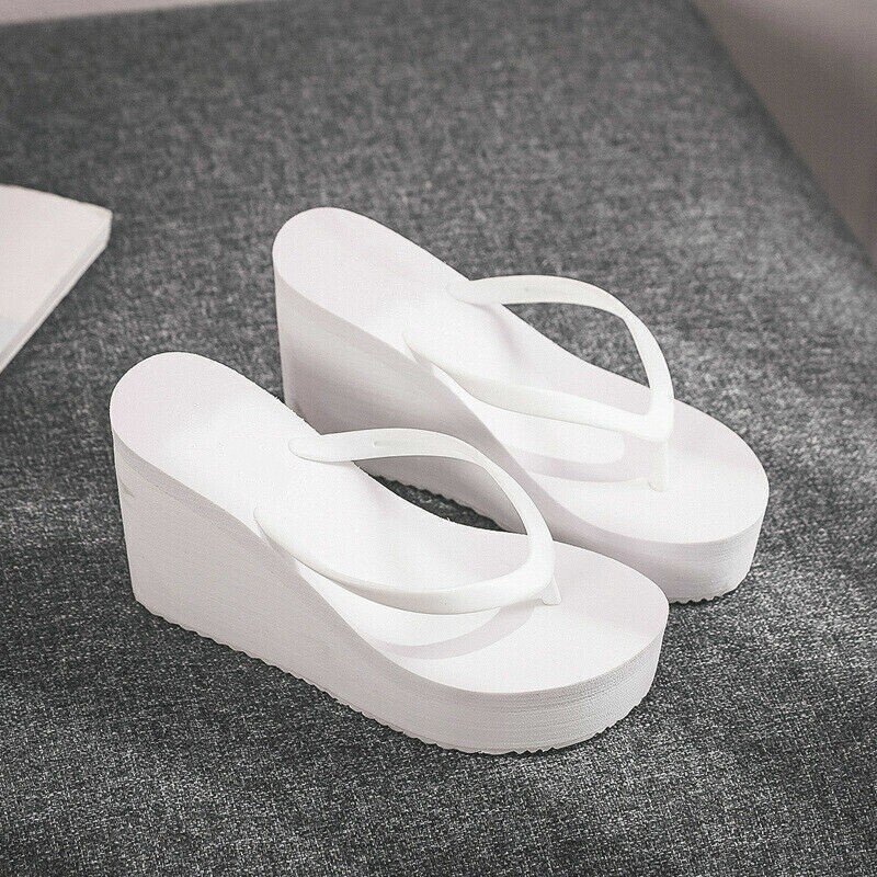 Womens Wedges Flip Flops Summer High Heels Sandals Platform Slippers Solid Shoes