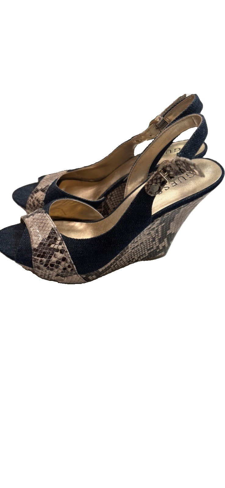 GUESS Women’s Snakeskin Leather Wedge Heel Slingback Ankle Strap 8.5