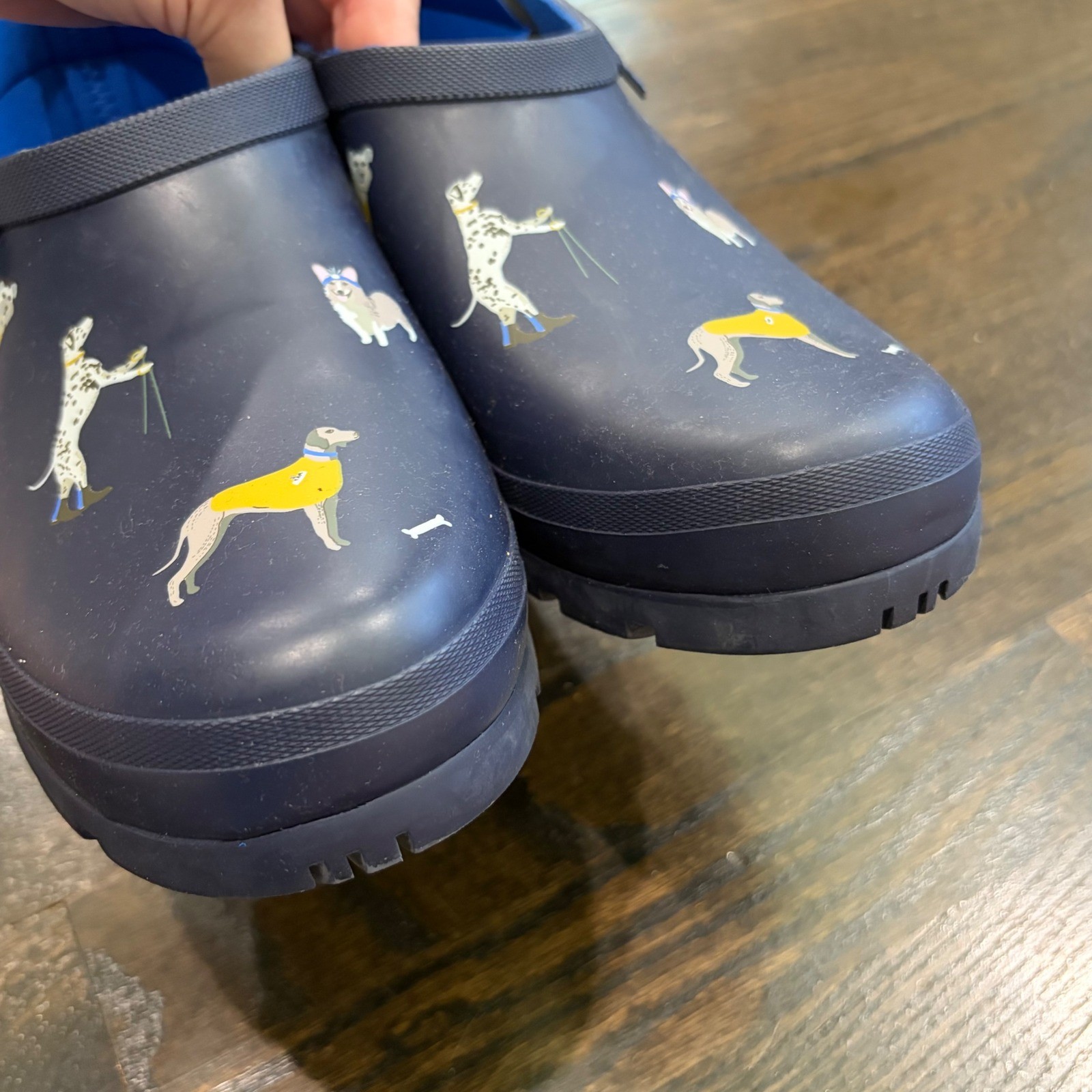 Joules Pop On Rain Clogs Women 11 Navy Blue Dog Welly Waterproof Shoes