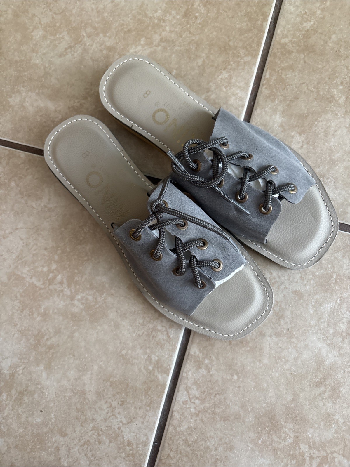 Kino Chancletta Handmade In Key West Womens Suede LaceUp Slide Sandals Grey Sz 8
