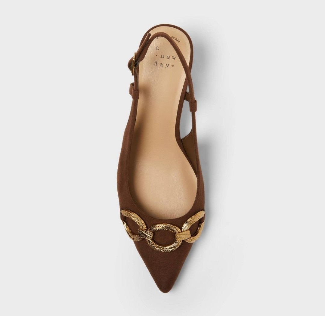 Women Tabitha Oversized Chain Sling Back Heels with Memory Foam Insole –