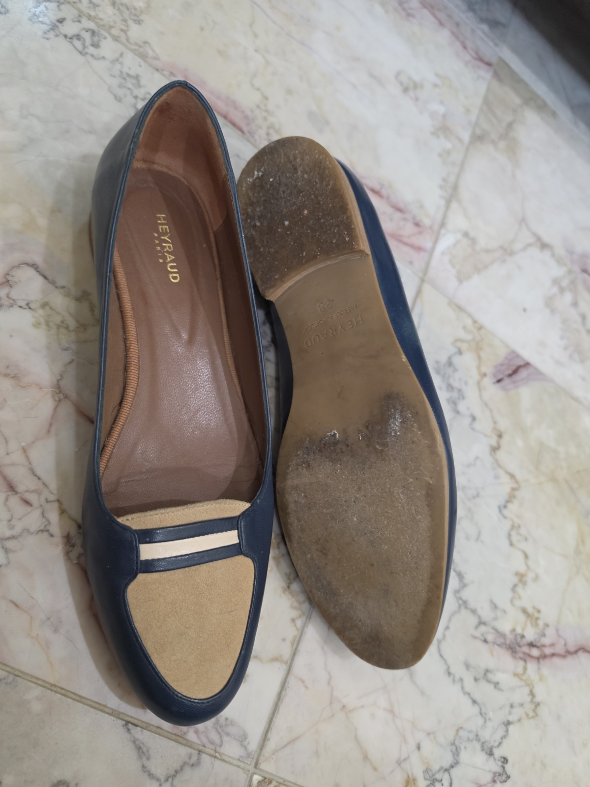 Heyraud Women’s Leather Slip-On Loafer Flats Colorblock Navy/Beige US 7.5