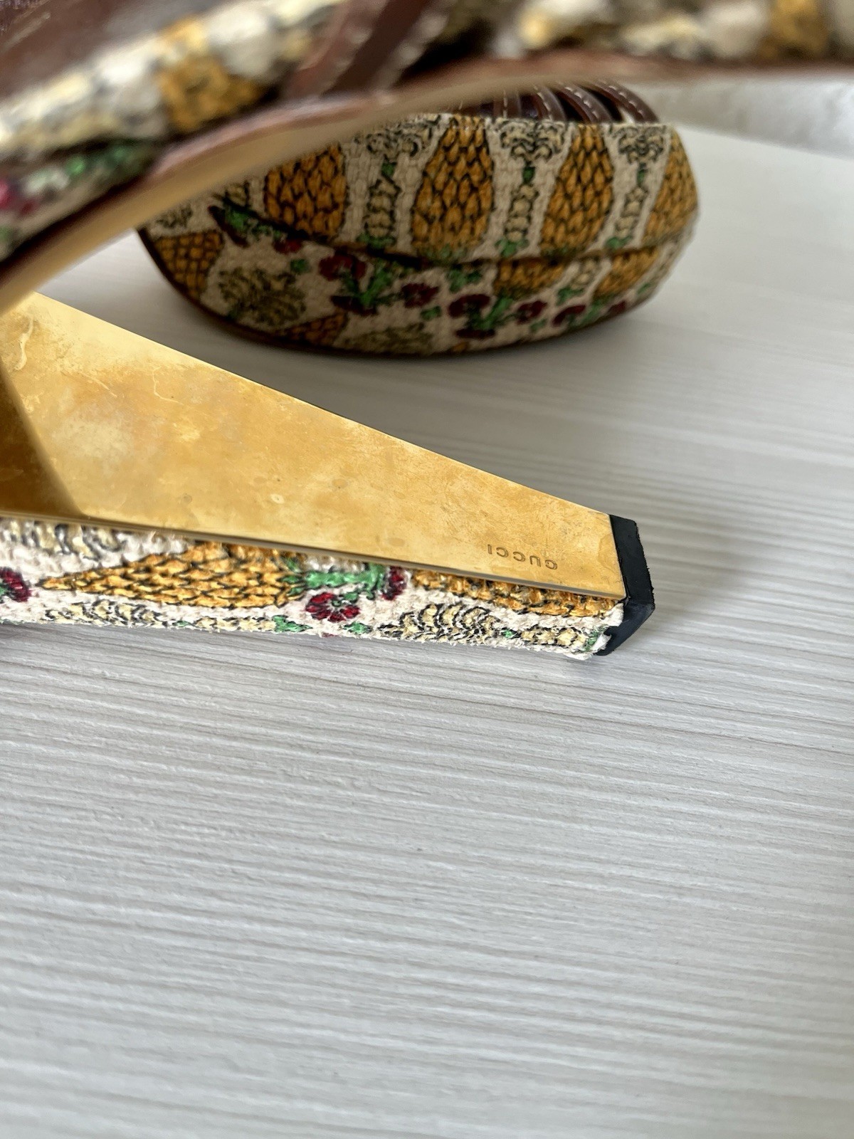 Gucci Pineapple Print tapestry shoes sandals platform heels