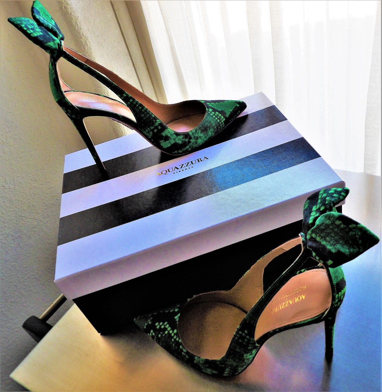 AQUAZZURA Deneuve 105 Stunning Stiletto Bow Pump 37.5