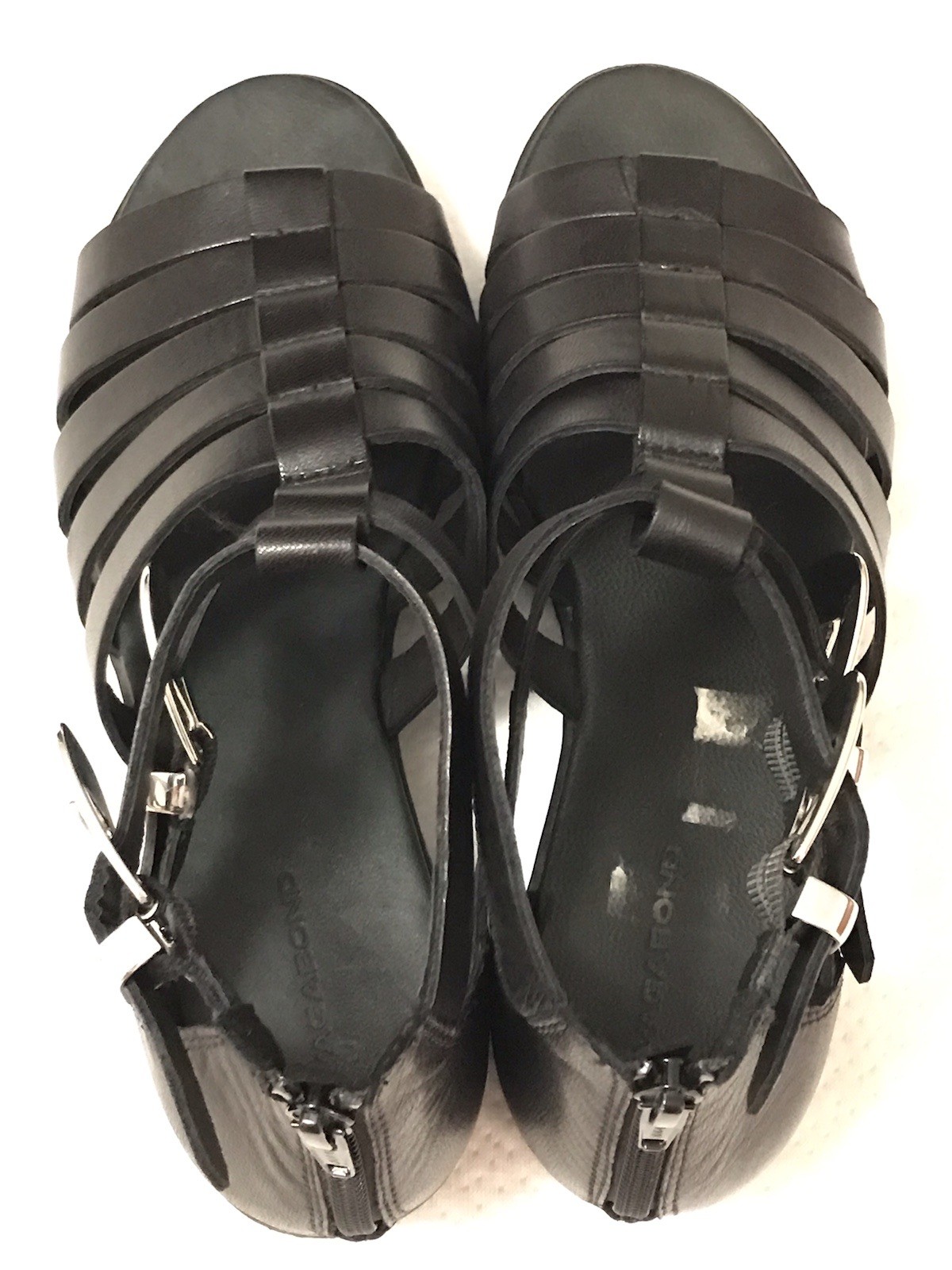 Vagabond Strappy Gladiator Sandals Women 8.5 Black Silver Buckles Heel Zip Boho