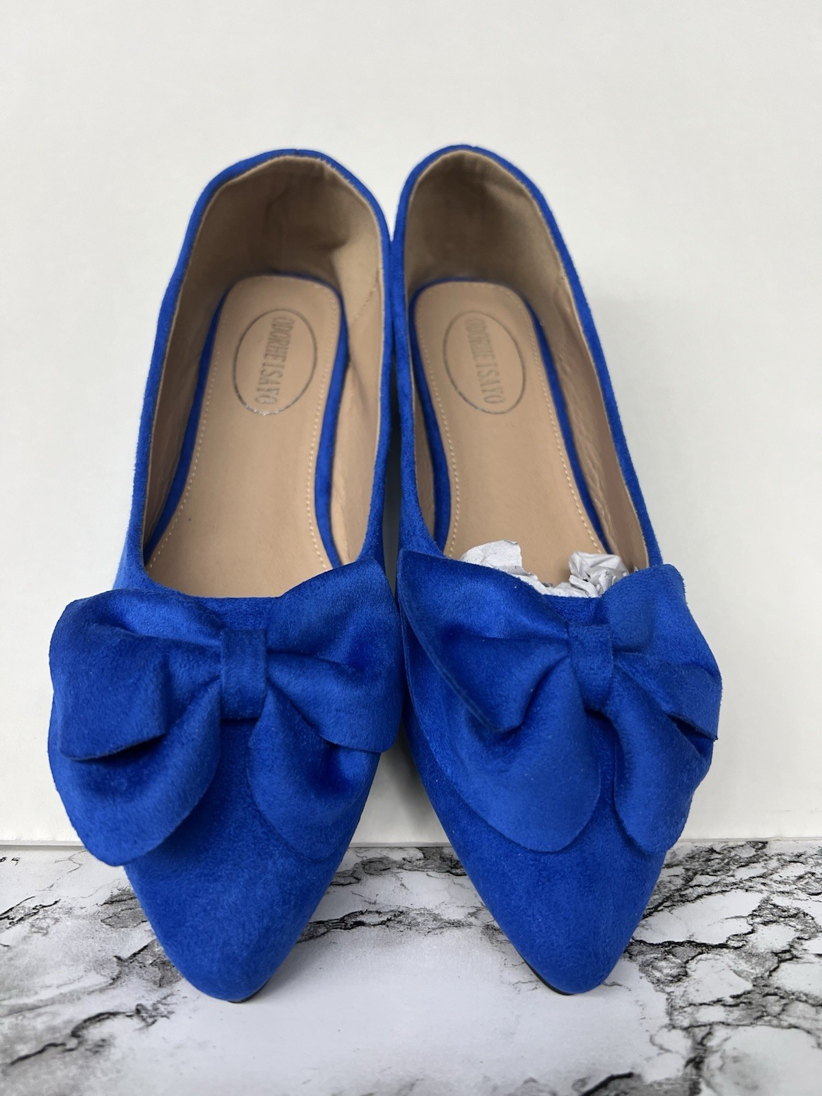 Odorheisayo Royal Blue Bridal Shoes Flats With Bow Size 42