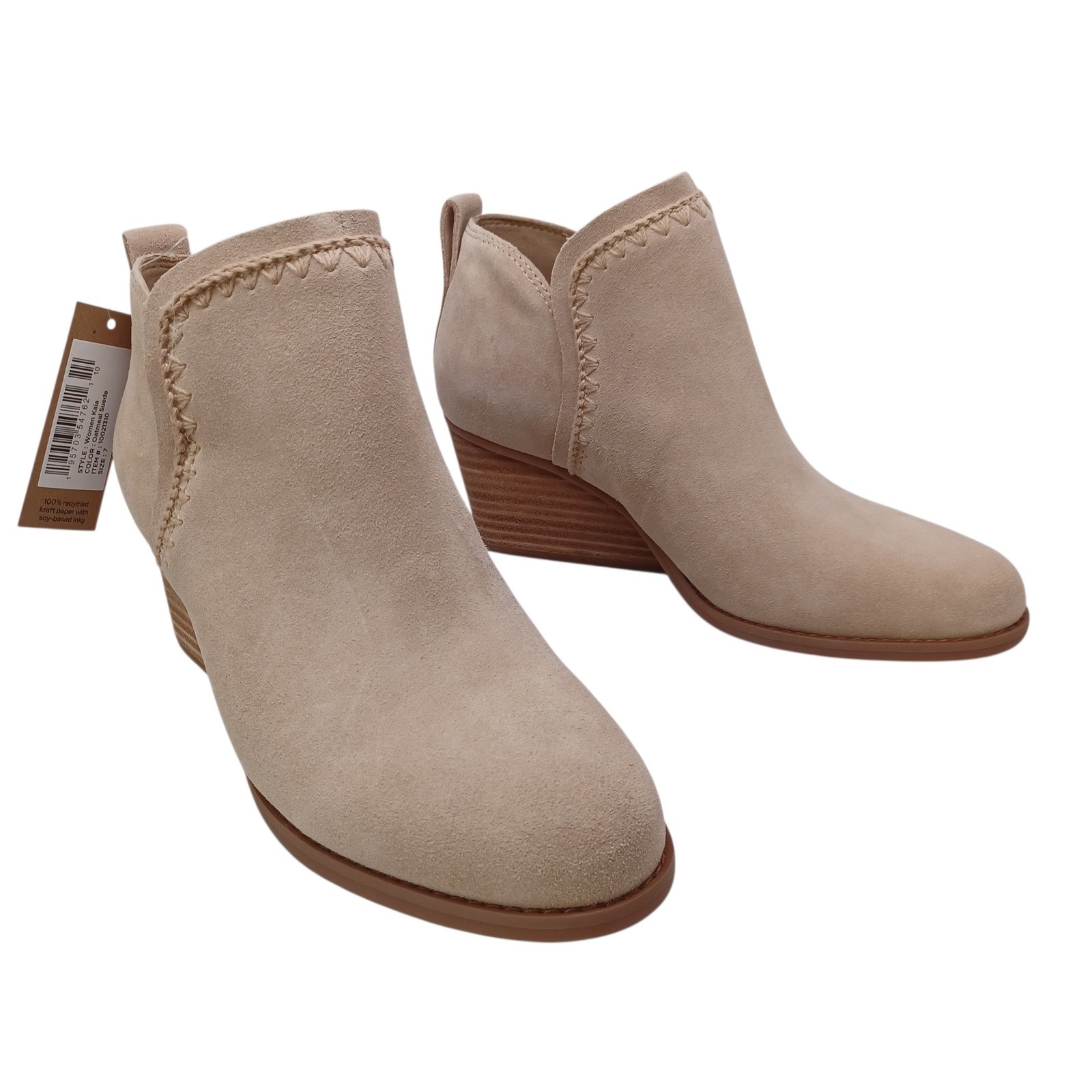 TOMS Womens Kaia Wedge Ankle Boots Oatmeal Suede Size 7 New With Tags