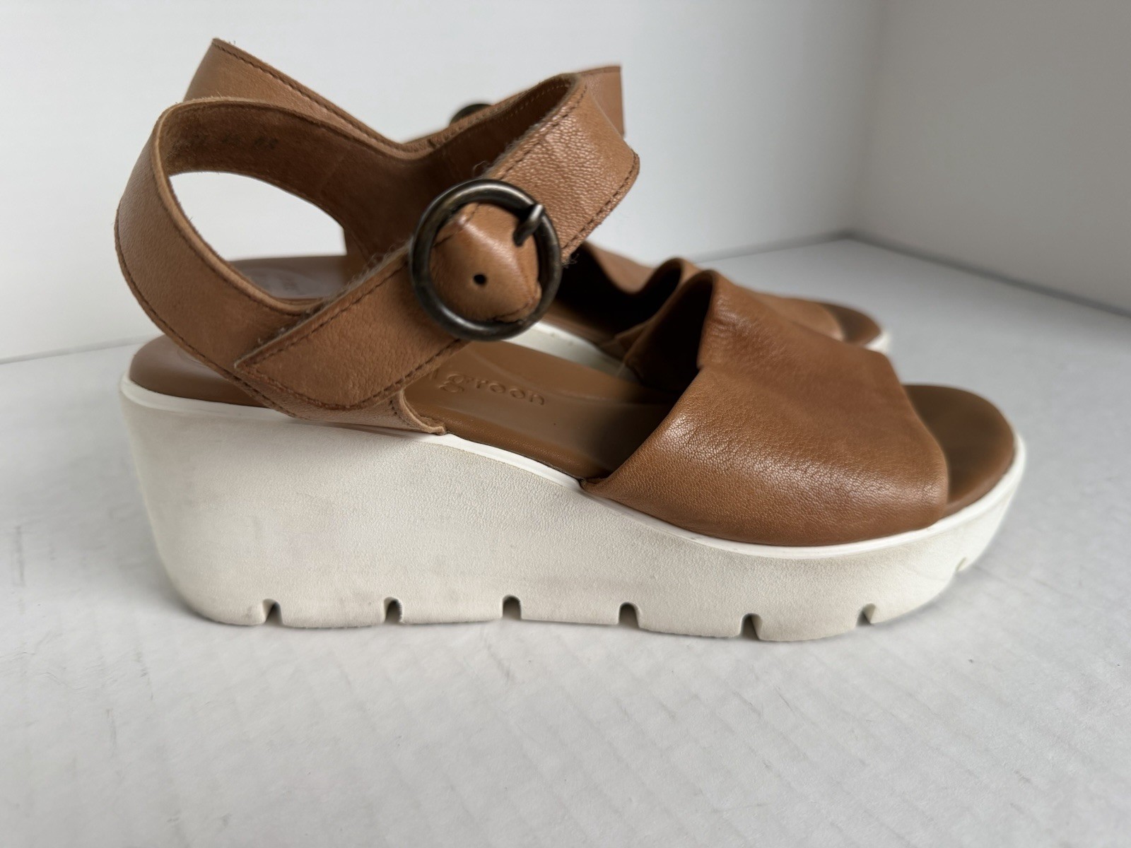 Paul Green Women’s Tan Leather Platform Wedge Sandals Size 4 1/2 UK 7 US