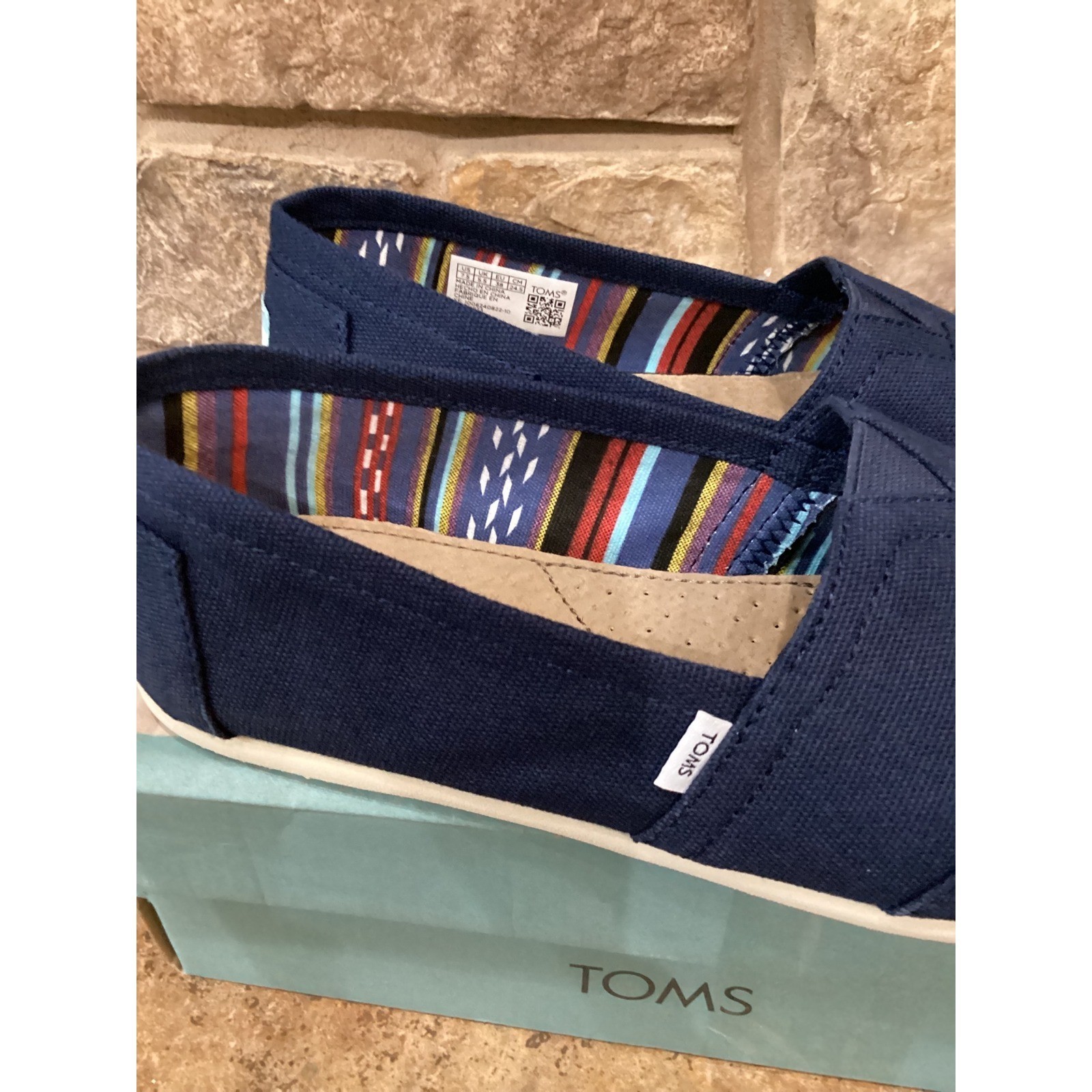 TOMS Alpargata Navy Canvas Slip On Shoes Womens 7.5 10000873 Flat Espadrille New