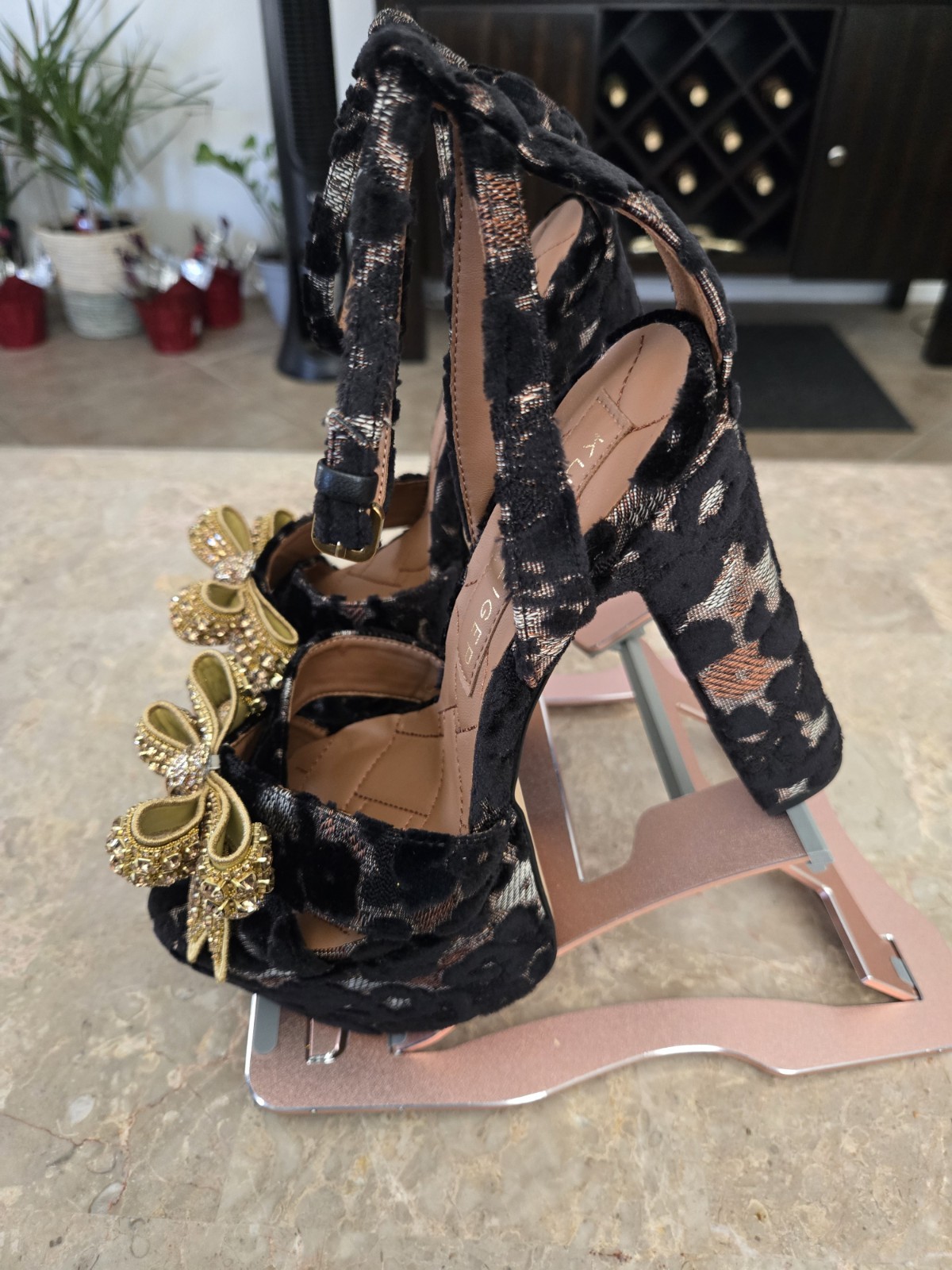 Kurt Geiger London Crystal Embellished Bow Platform Dress Sandals.  Size 40