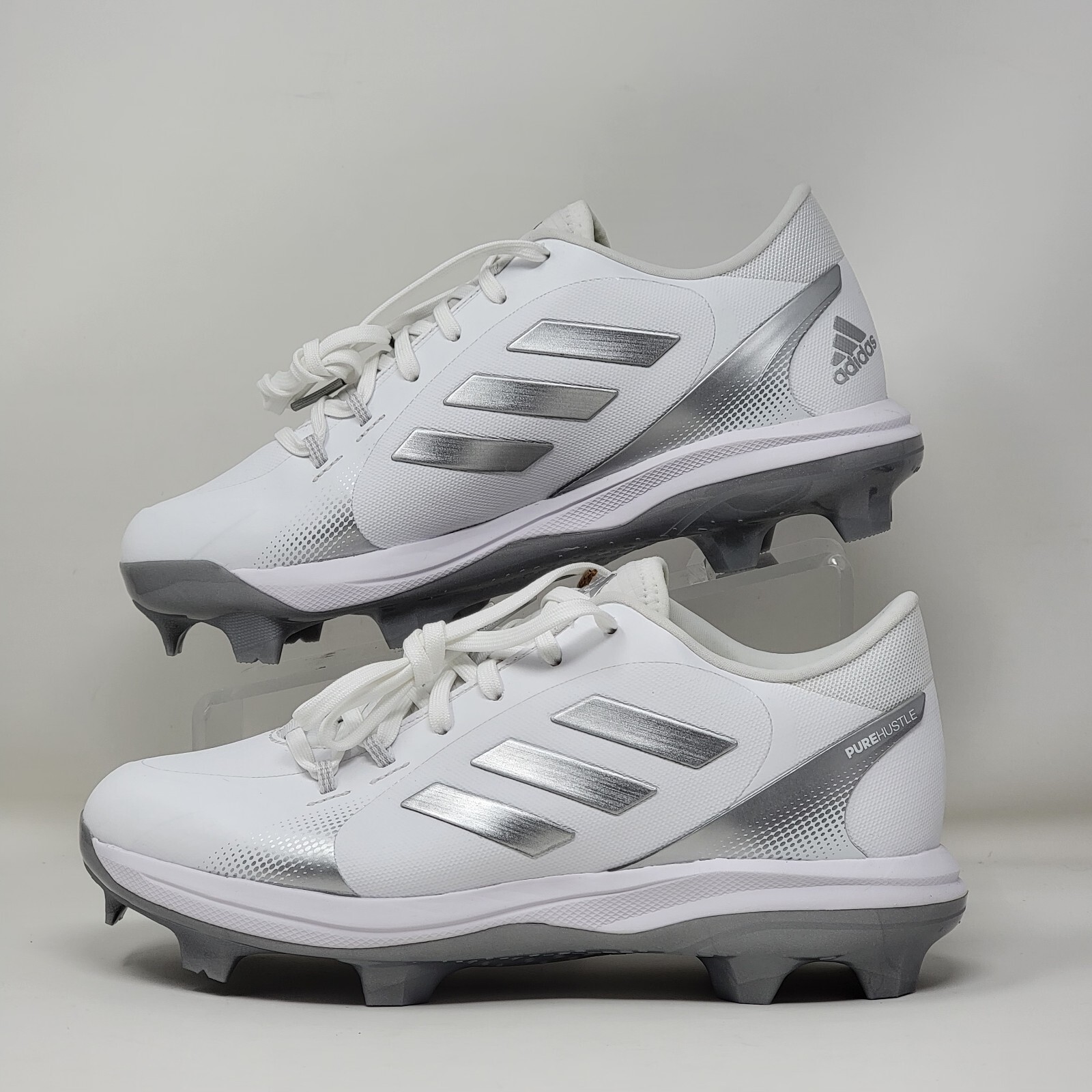 Adidas Purehustle 2 TPU Baseball Shoes White Grey Womens Size 7.5 H02347 New