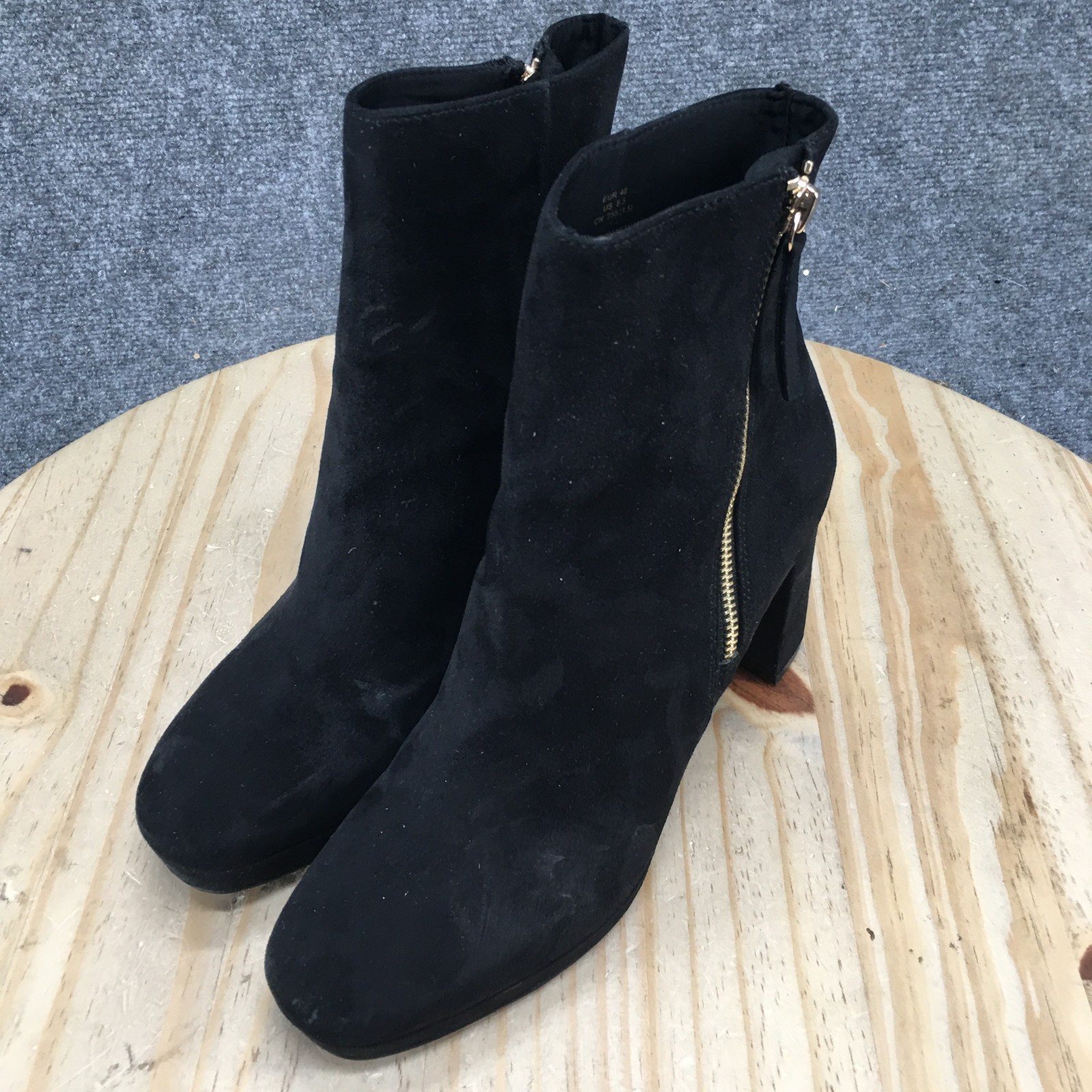H&M Boots Womens 8.5 Black Ankle Booties Womens 9 Faux Suede Block Heels Zip