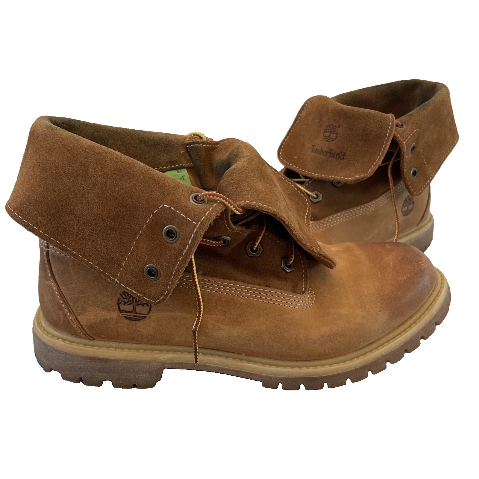 Timberland 2 Way Womens 9 Roll-Top Fold Down Wheat Lace Leather Suede Boots Y2K