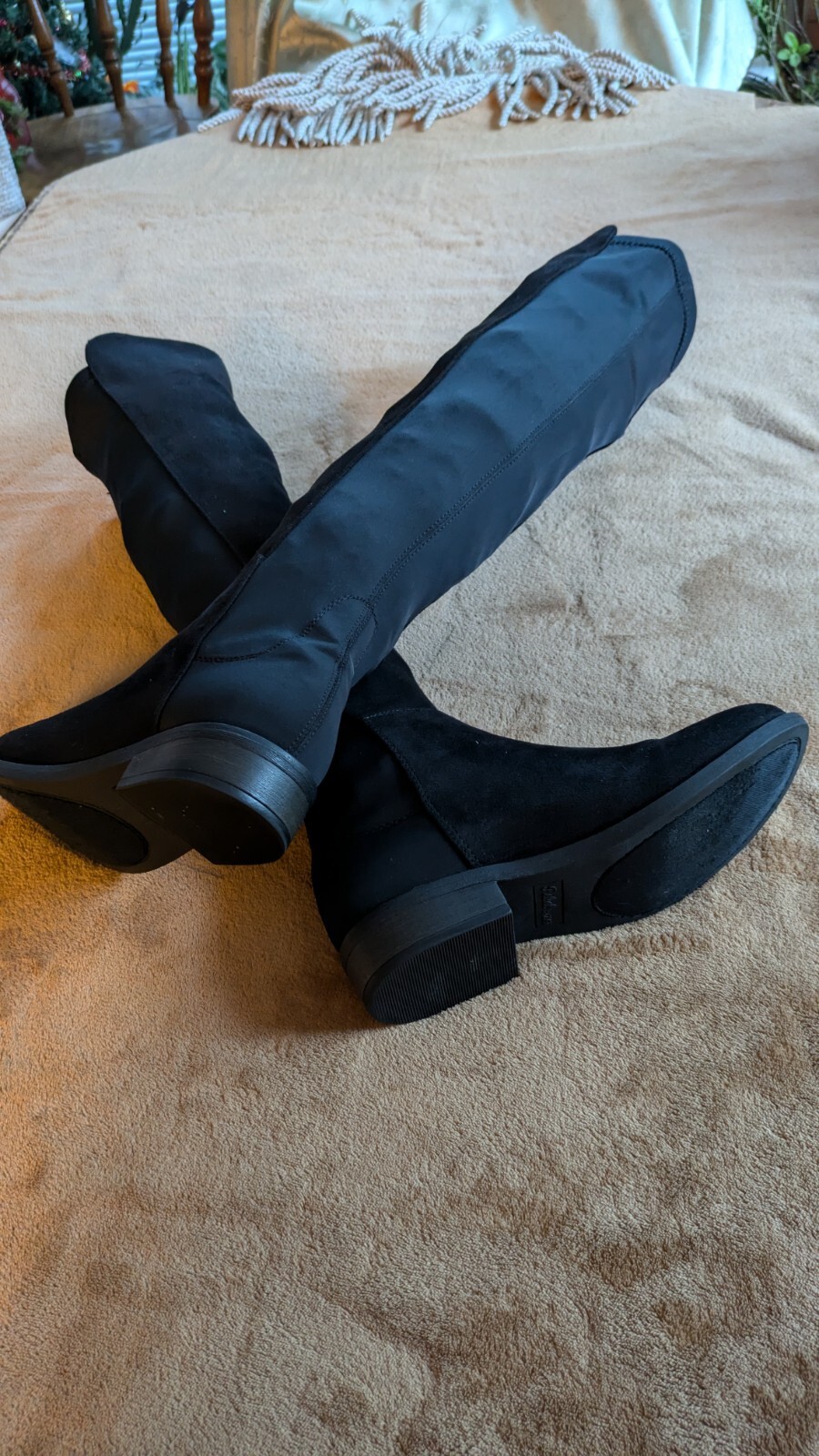 Rebel women’s black textile / faux suede over the knee boot, size 6