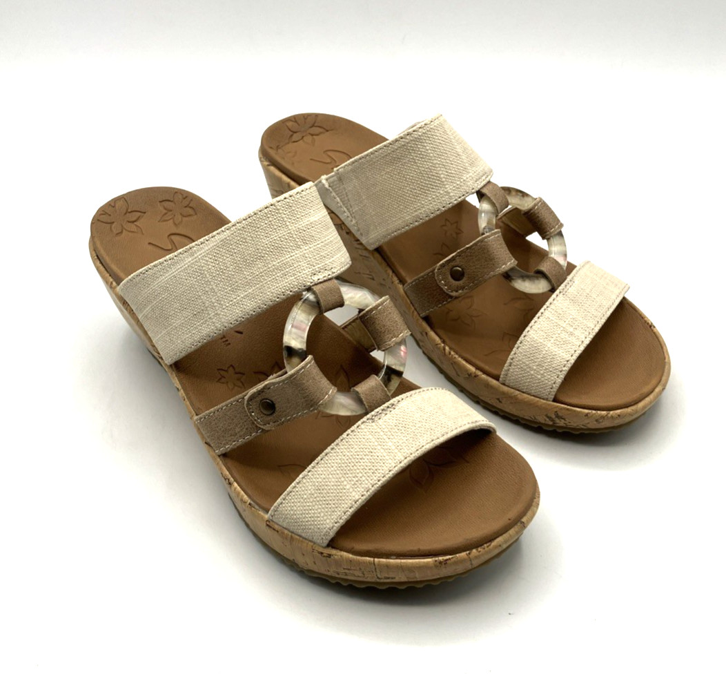 women’s Skechers cork wedge slip on sandals Luxe foam Beverlee Sail Away size 5M
