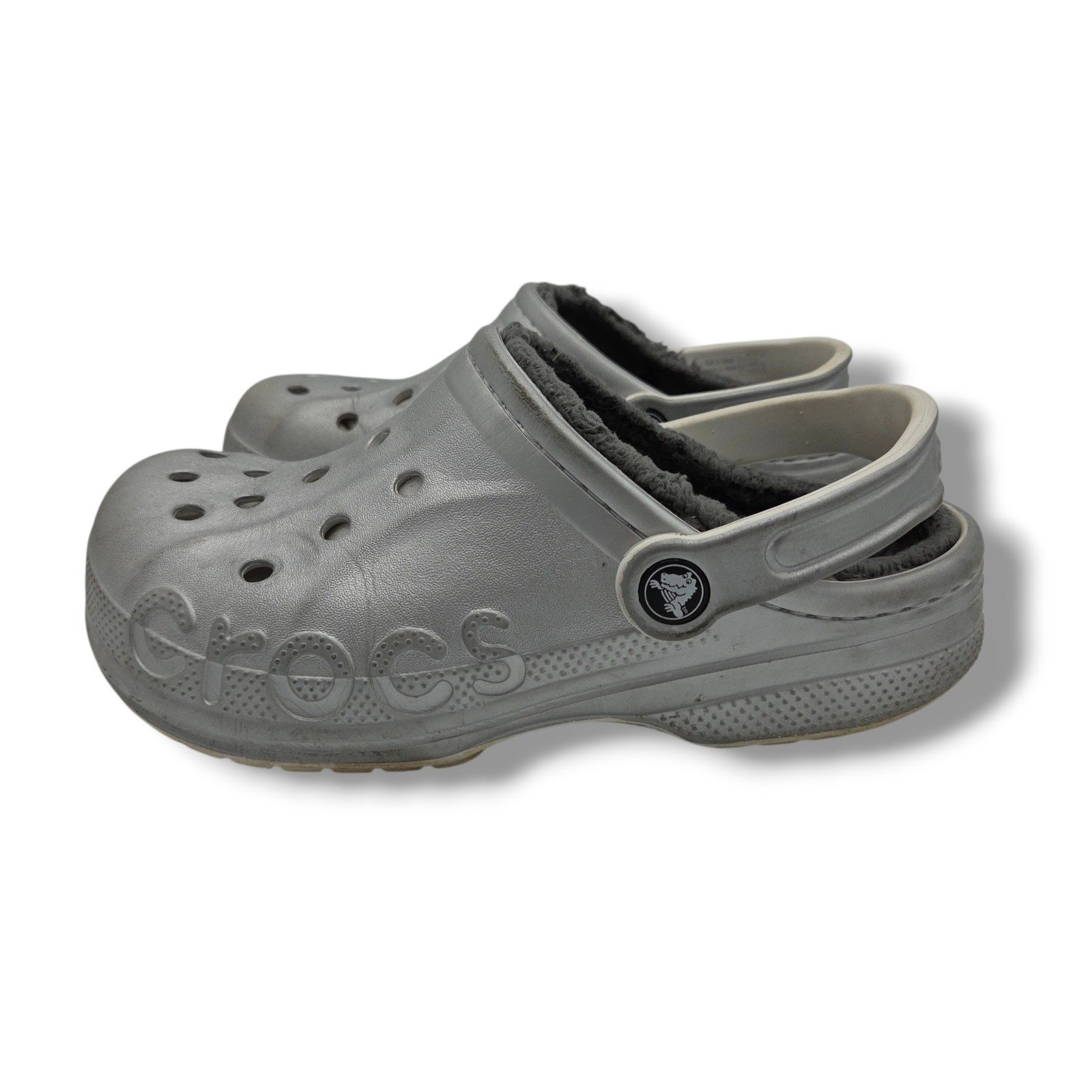 Crocs Baya Lined Clog Womens 7 Silver Slip On