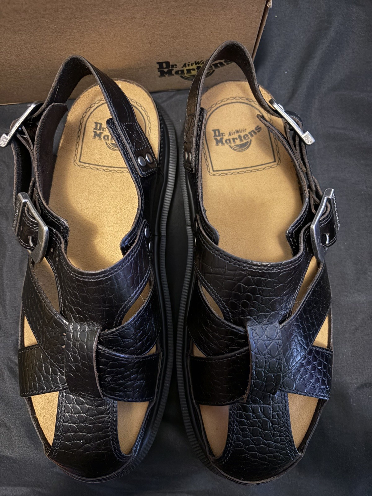 Dr. Martens Archive Sandal Fisherman Crocodile Analine Leather Brown EU 42 US 10