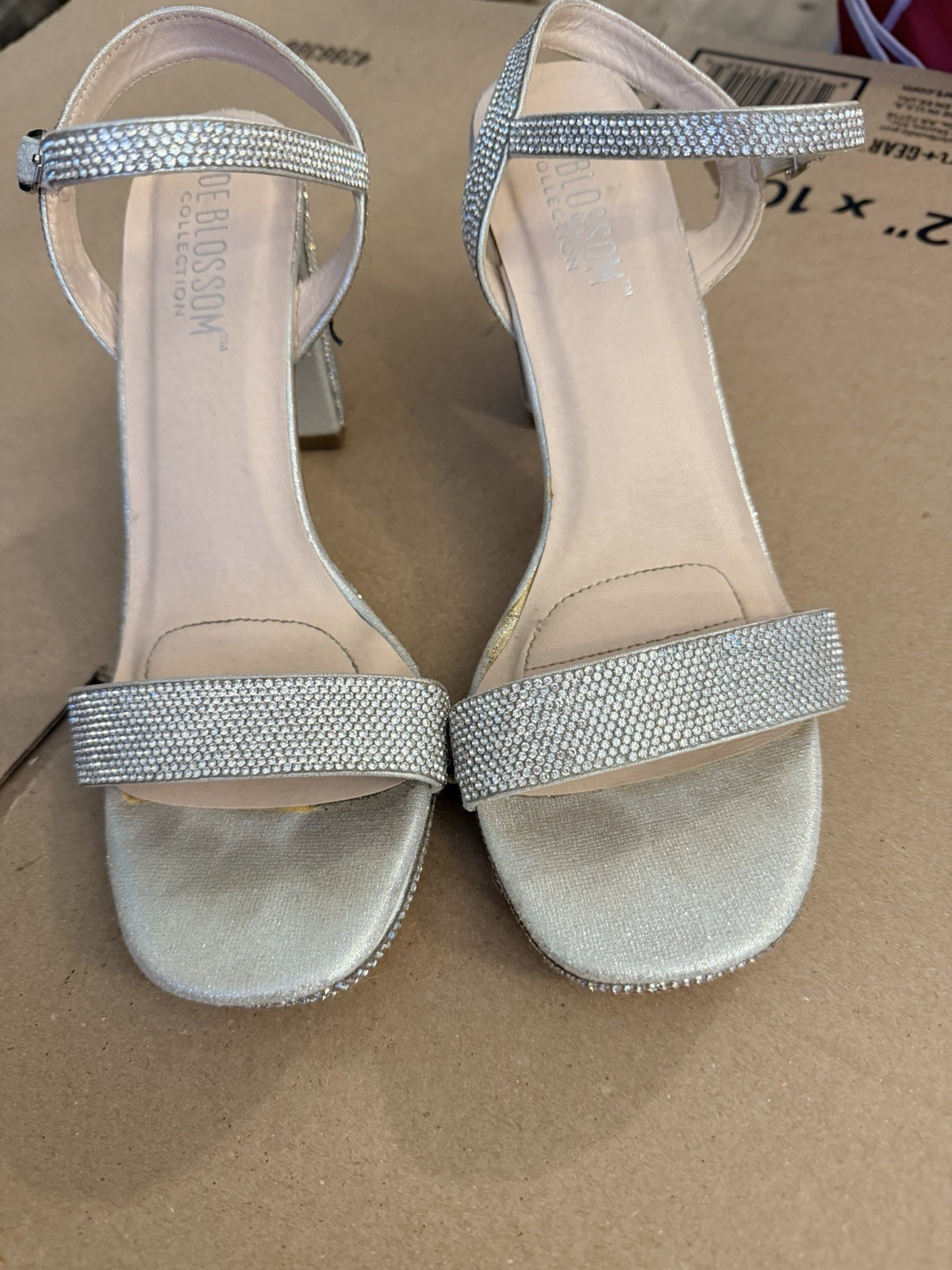 De Blossom Collection Silver With All-over Rhinestones, Strappy High HeelSandals