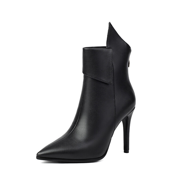 New Autumn Style Cuffed Short Boots Pointed Back Zipper Slim Heels for Women
