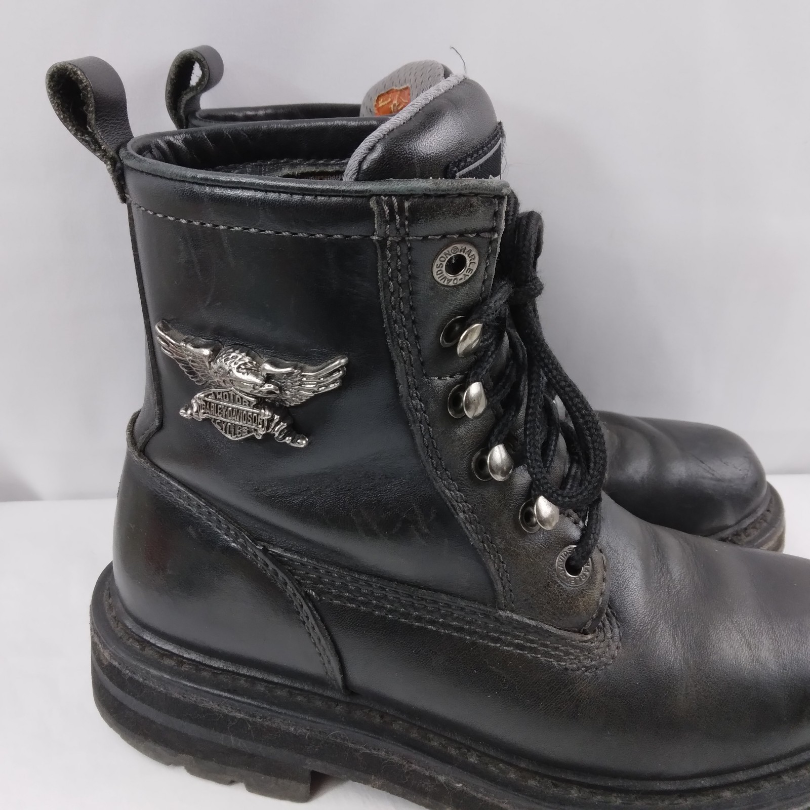 HARLEY-DAVIDSON Lace Up Chukka Boots Black Metal Emblem Grunge Rock Women’s 7.5