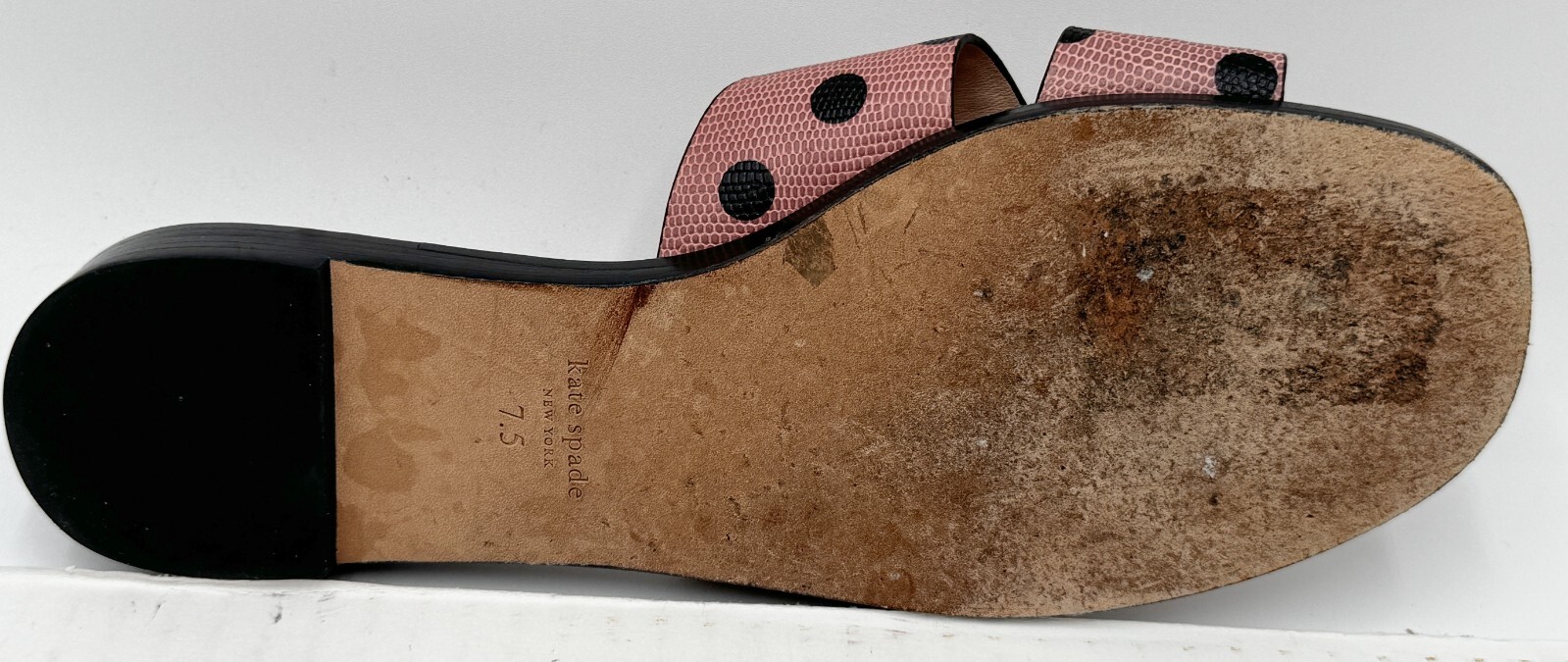Kate Spade Dock Women’s Sandals Size 7.5 Pink Black Polka Dot Leather Flat Shoes