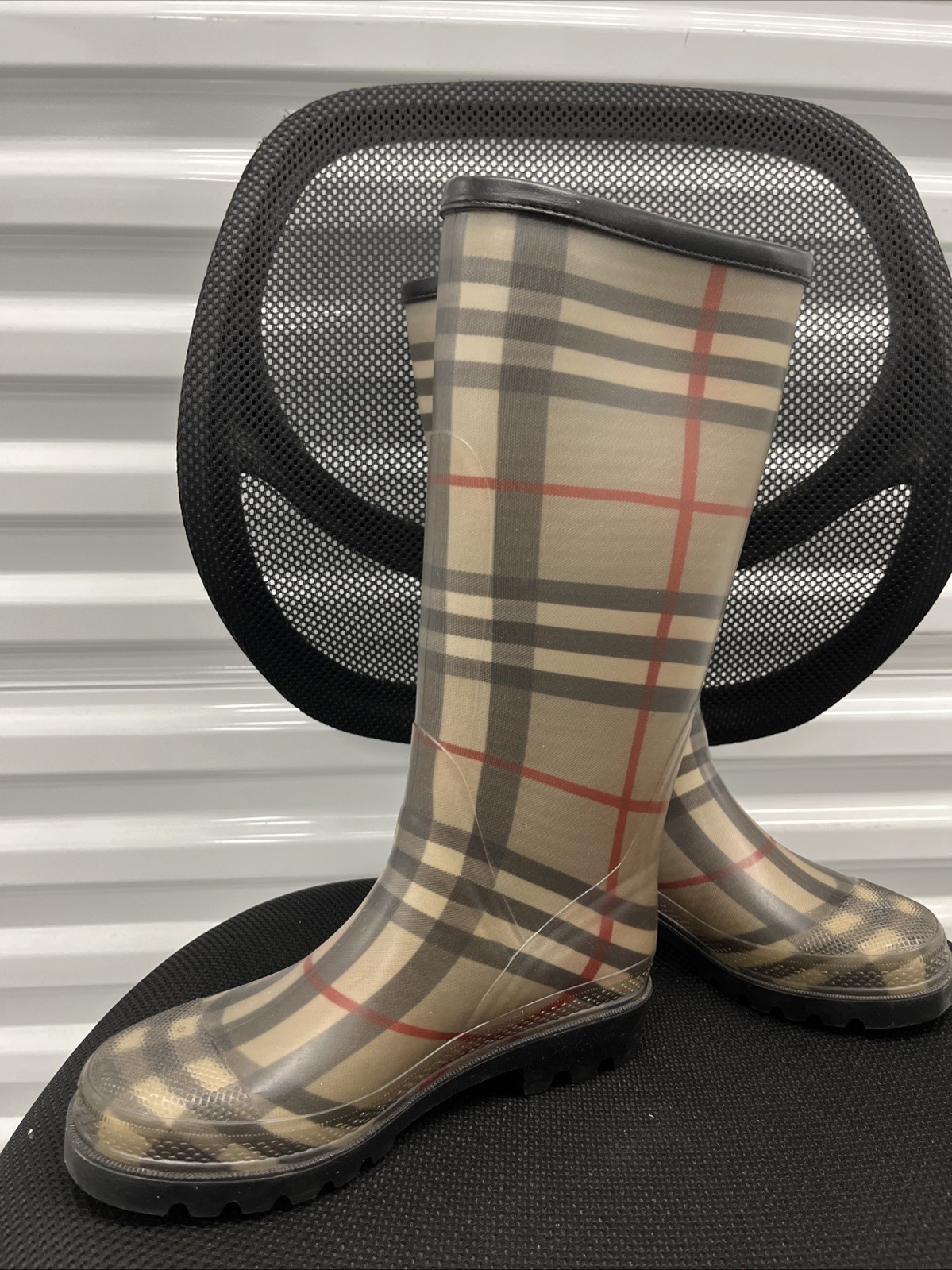 Burberry Nova Check Rubber Rain Boots (4 US, 37 EUR)