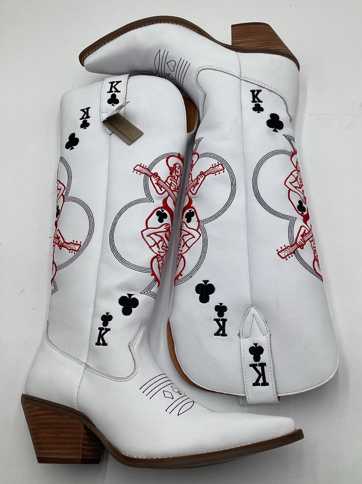 Dingo 1969 Women’s King of Clubs Wooden Heel Western Boots-White-Size: 9 M
