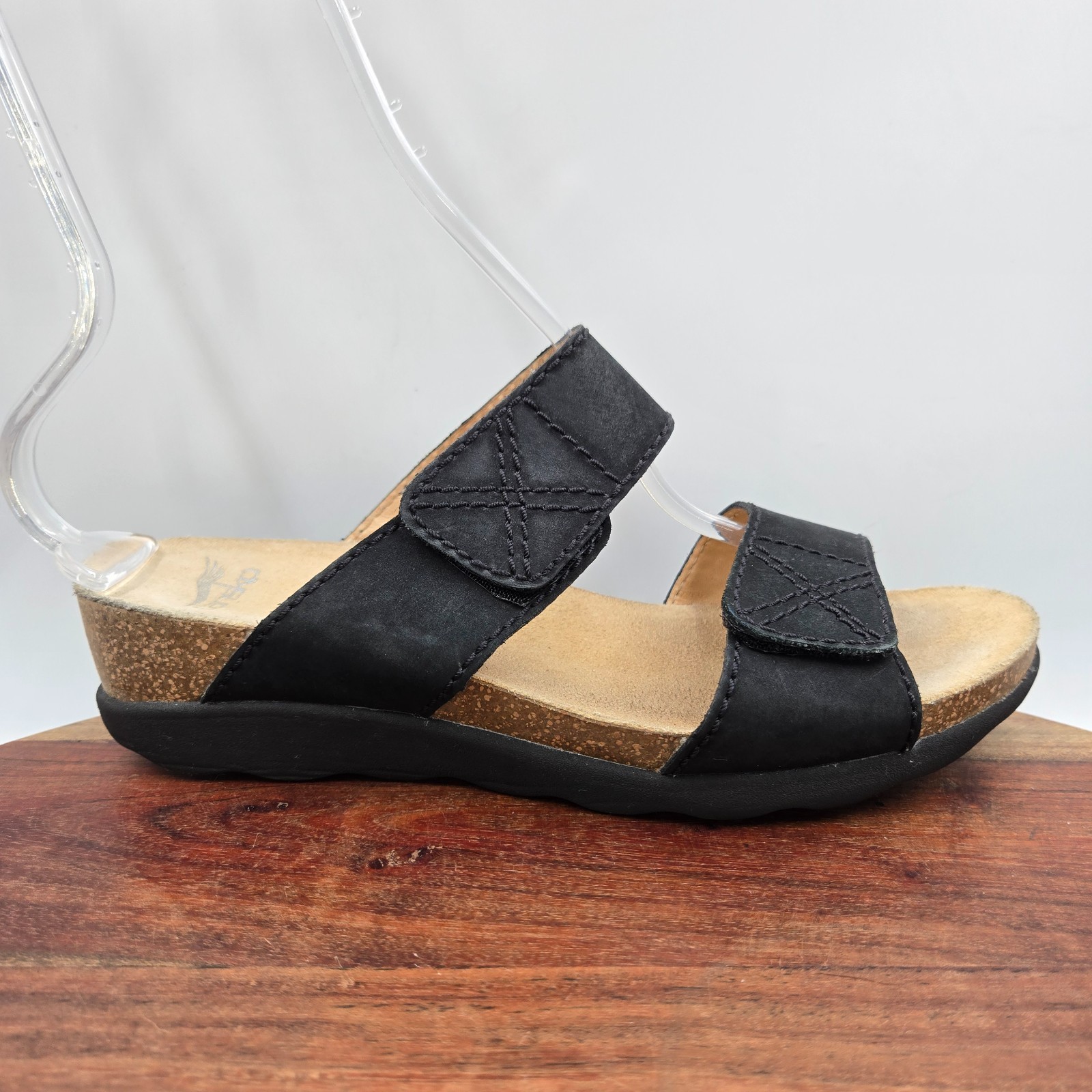 Dansko Maddy Sandals Women’s 40 / 9.5 Black Nubuck Double Strap Cork Wedge Slide