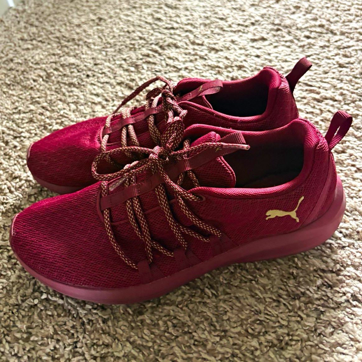 PUMA Women’s Burgundy Low Top Lace-Up Athletic Sneaker Solid Casual Activewear
