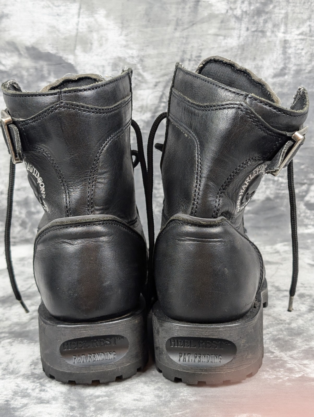 Harley Davidson Motorcycle Boots W 8.5 Leather 88352 Skull Peg Bar Heel Bolt