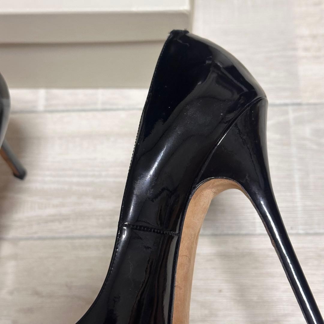 JIMMY CHOO patent open toe pumps black high heels 37.5