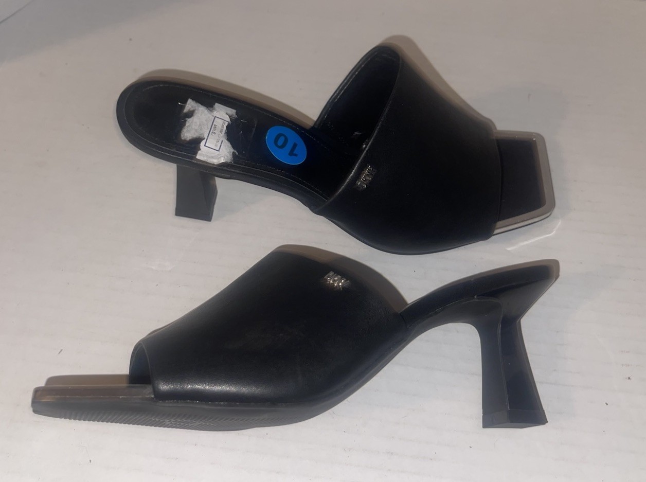 DKNY Black Slip On Square Open Toe Heels Women’s Size 10 Block Heel Designer