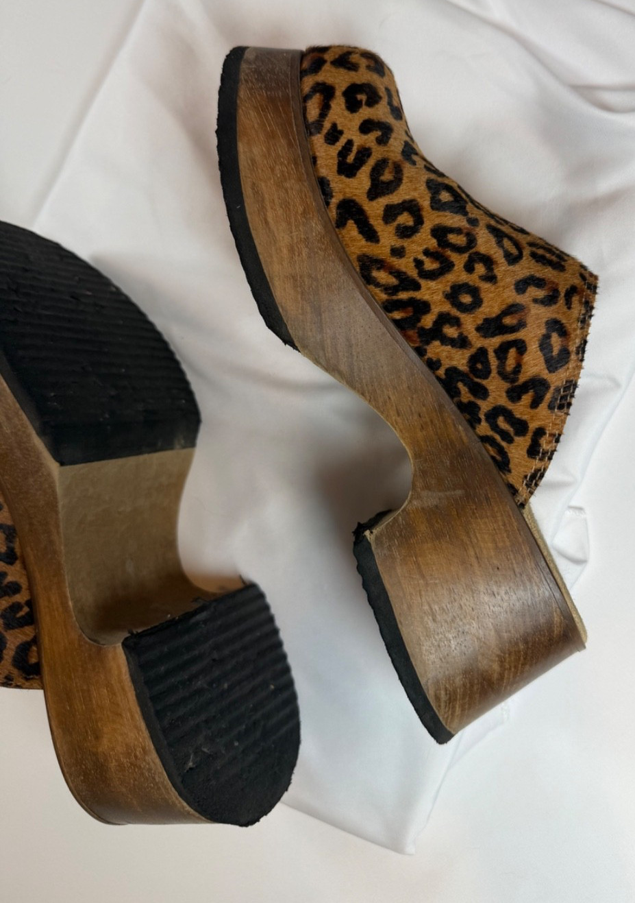 Womens 9 Bongo Leopard Platform Clog Mules Wood Slip On Shoes Y2K Vintage Rare