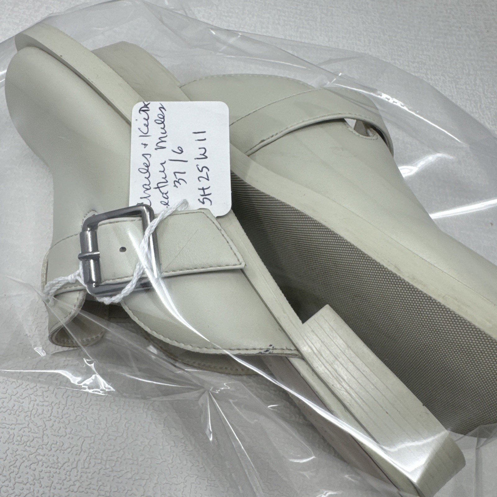Charles & Keith Leather Mule Clogs Buckle Closed Toe W6 White Casual
