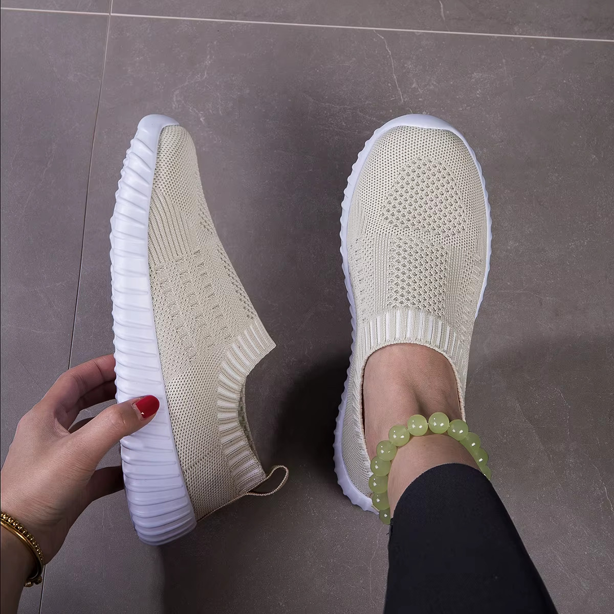 Womens Breathable Knitted Trainers, Lightweight Mesh Outdoor Shoes Casual