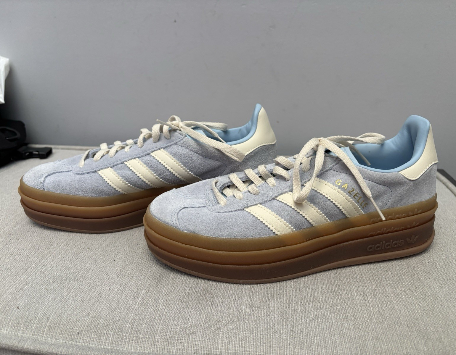 adidas Gazelle Men’s Low Top Suede Lace-Up Sneakers Light Blue/White Gum Sole