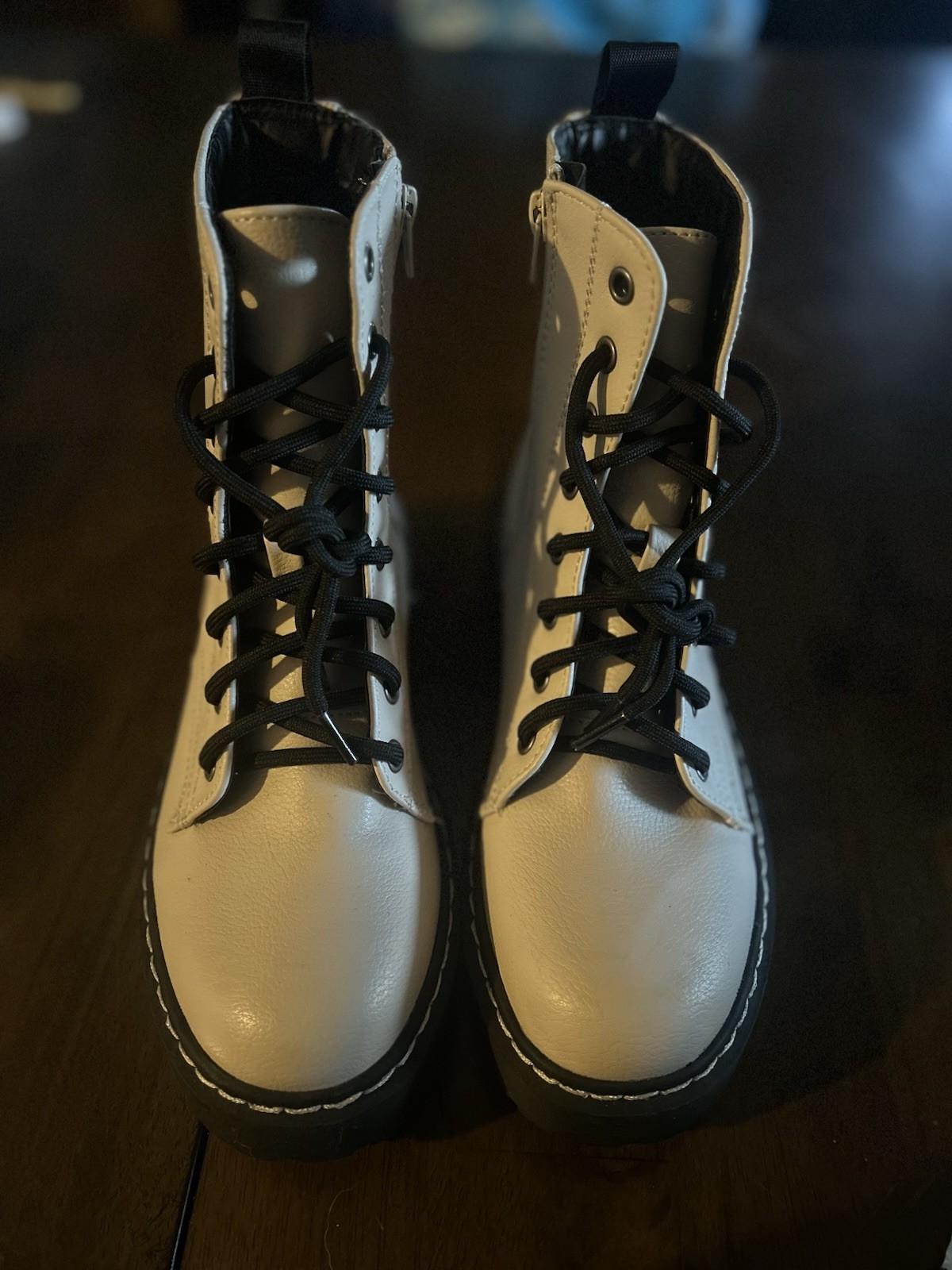 Sincerely Jules Women’s Combat Ankle Boots Leather White/Black Lace Up 6.5