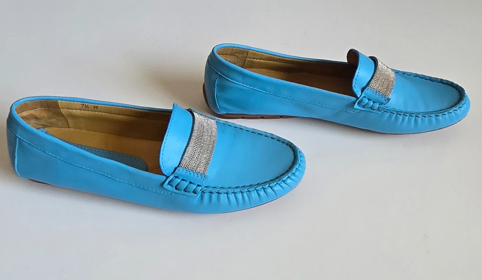 Women’s Vaneli Arles Glove Chain Loafer Shoes, Turquoise, Size 7.5 M