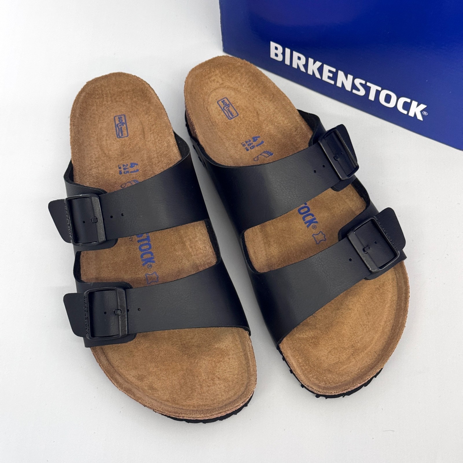 Birkenstock Arizona Soft Footbed Birko-Flor Black Two-Strap Sandals EU37-45