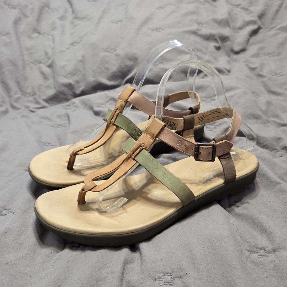 Timberland Branford Ankle Thong Sandals Leather Tan Green Pink 9 Boho Fairy