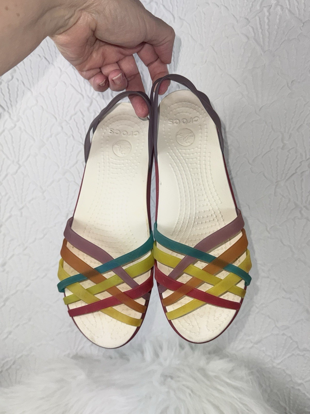 Crocs Isabella Huarache Womens Size 7 Wedge Strappy Jelly Multi Color Sandals