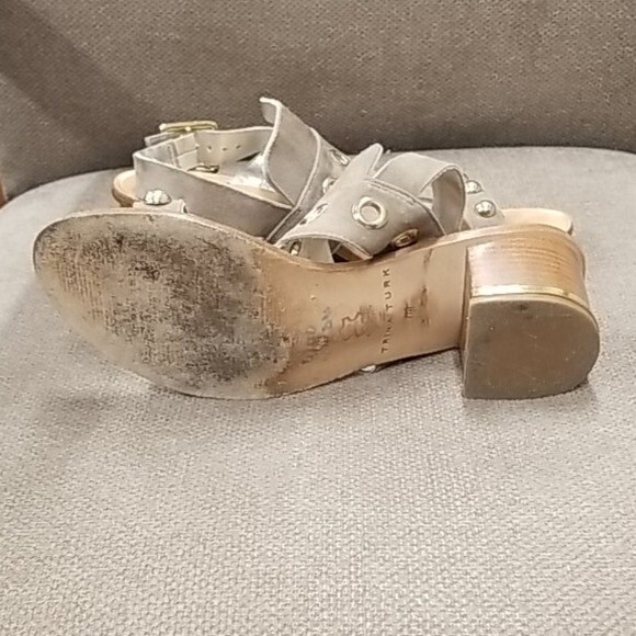 𝅺TRINA Turk Womens Atwater Block Heel Sandals Size 7 Beige Leather Slingback