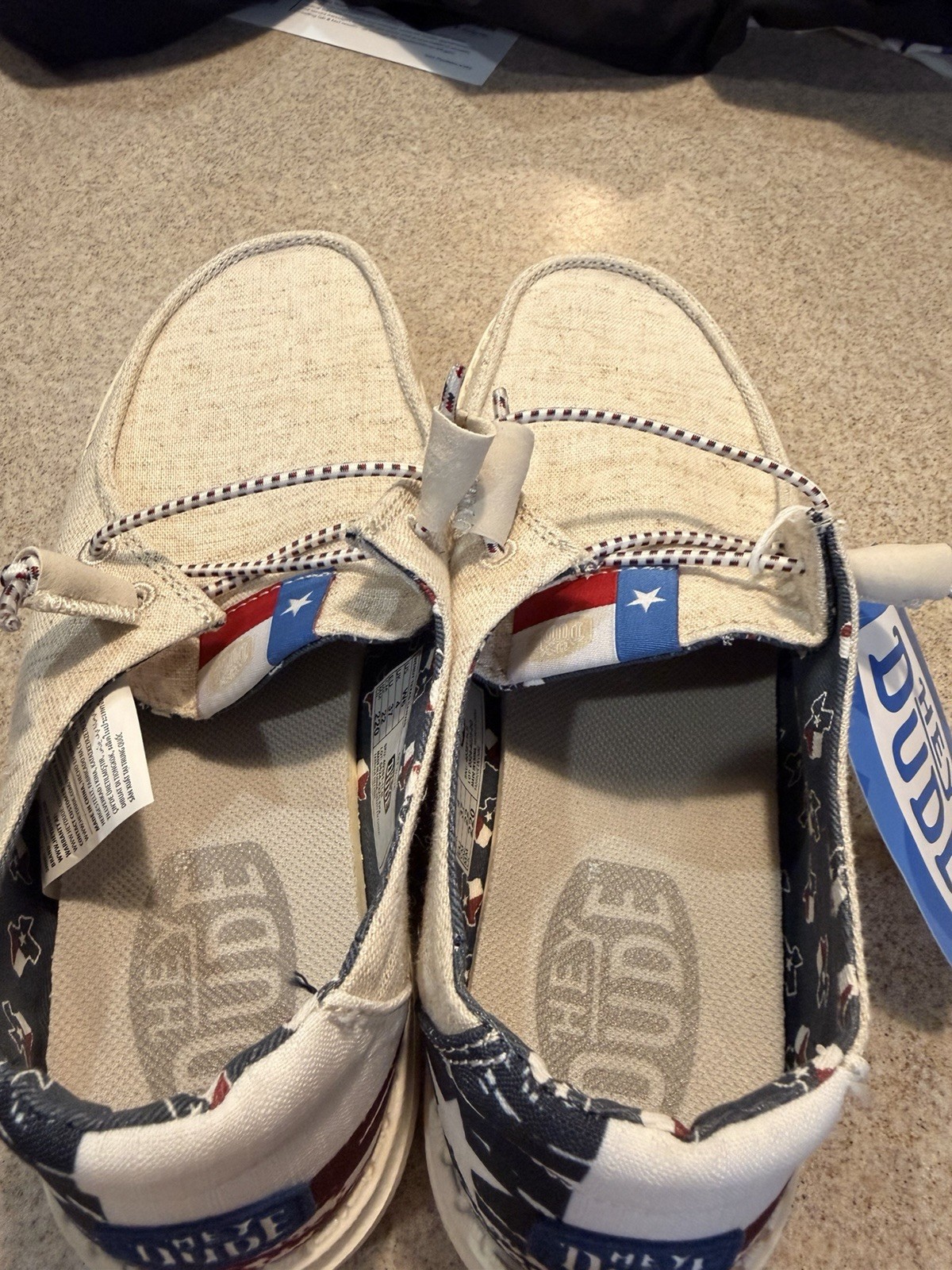 Hey Dude Wendy Texas Canvas Off White Slip-On Comfort Flag Women’s US 6 MPN