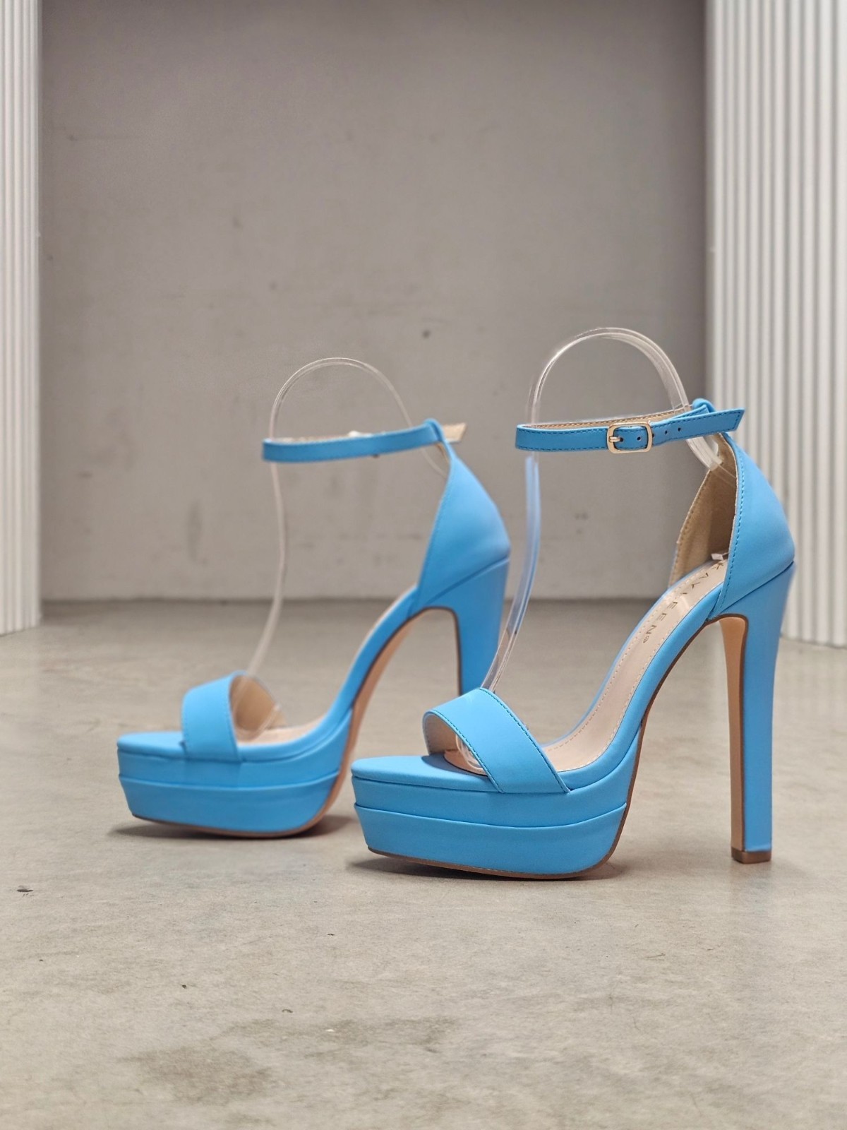 Sky Blue Platform Stiletto High Heels With Ankle Strap Buckle Closure For Women