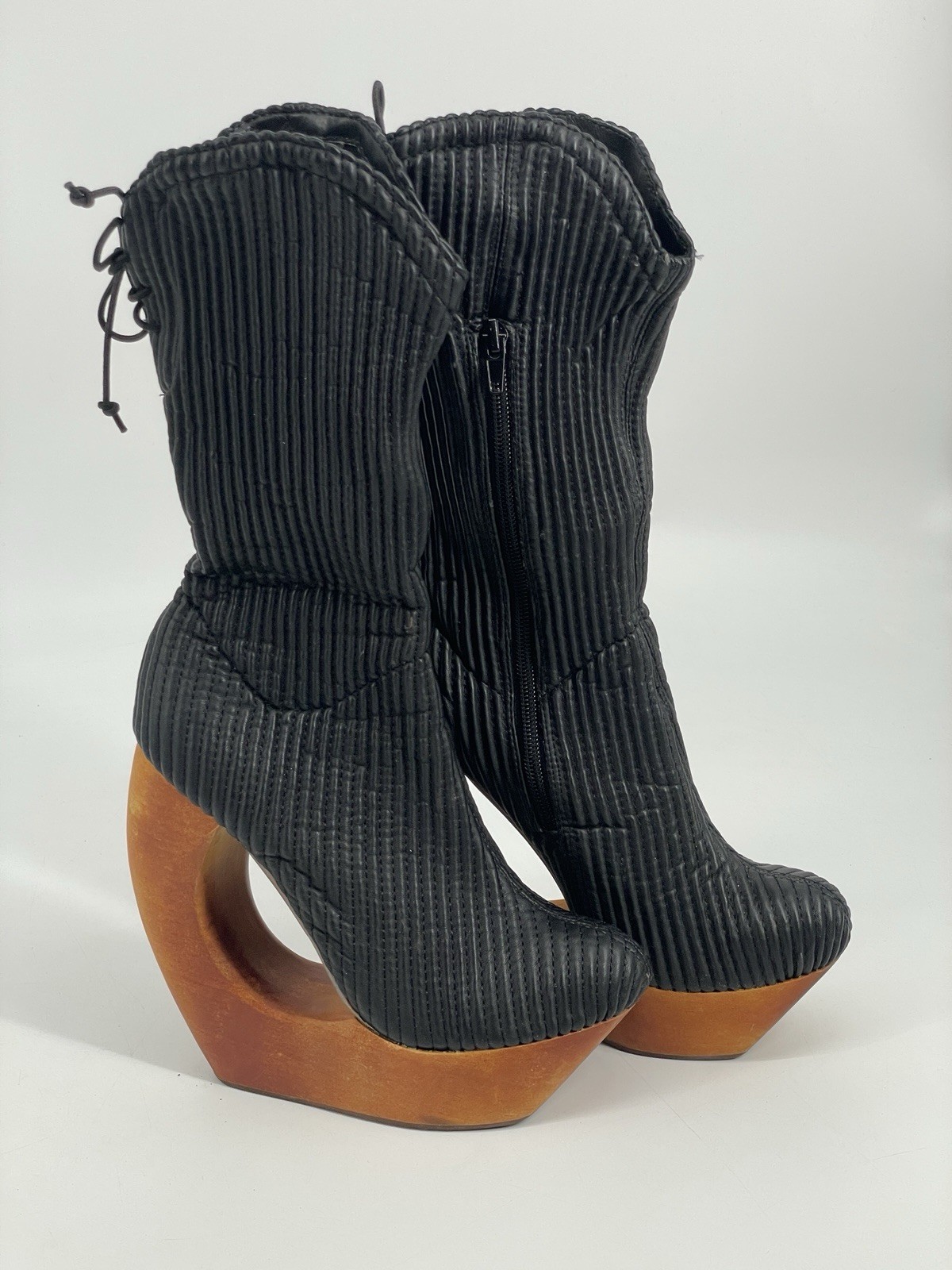 Jeffrey Campbell Rockaway Havana Wood Platform Boots Black Goth Indie Sleeze 6M