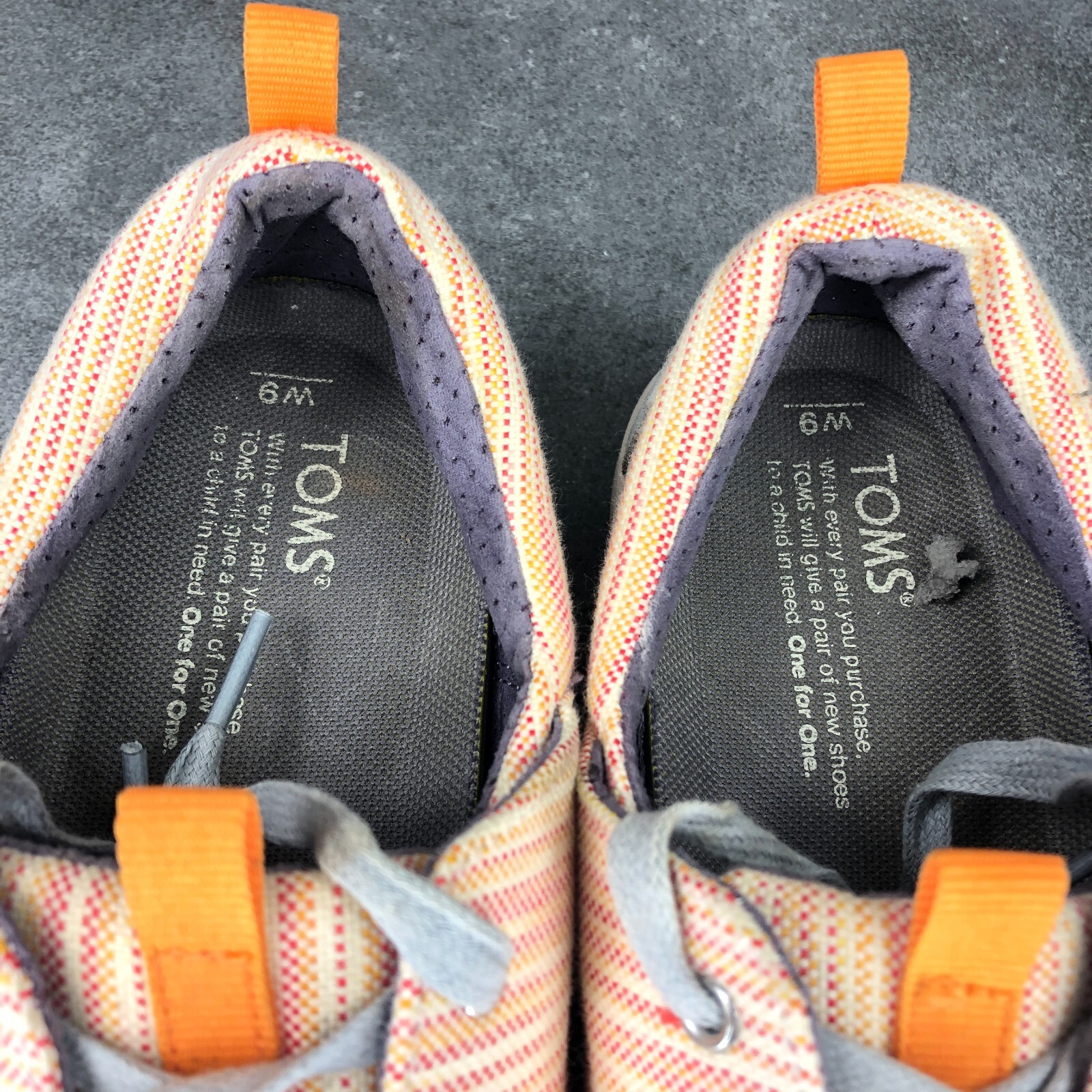 Toms Del Rey Canvas Sneaker Shoes, Orange Stripe, Women’s 9