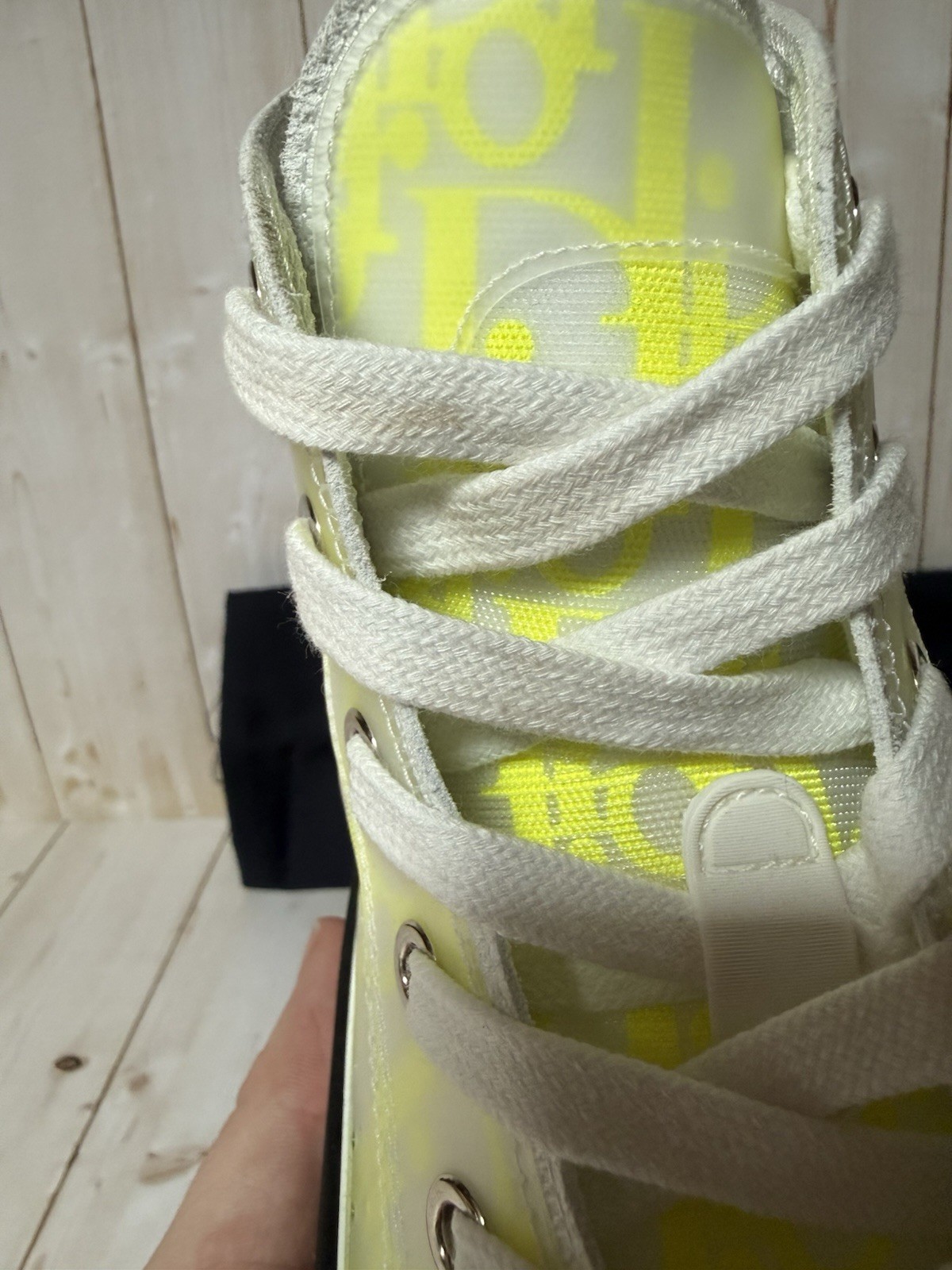 Christian Dior B23 Technical Canvas Oblique High-Top Sneaker Yellow Sz 35 / 5